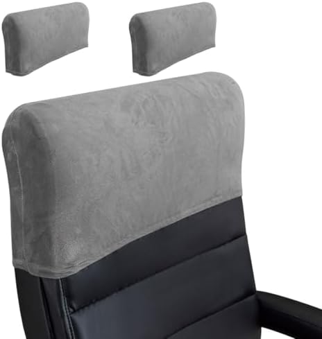 Stretch Office Chair Headrest Cover, Velvet Headrest Protector for Office Chairs, Head Rest Covers for High Back Computer Chairs, Furniture, Recliner Chair, 2 Pack, Light Gray