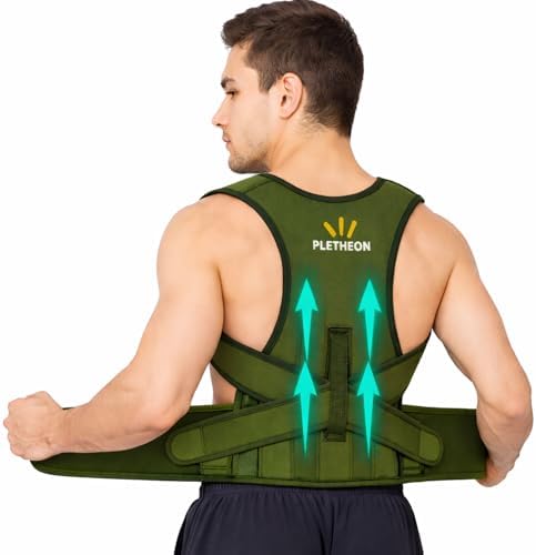 Posture Corrector for Men & Women by Plethon – Adjustable Back Brace, Clavicle Support & Upper Back Straightener for Better Sitting and Standing Posture, Fits 30–46 Inch Waist (Green)