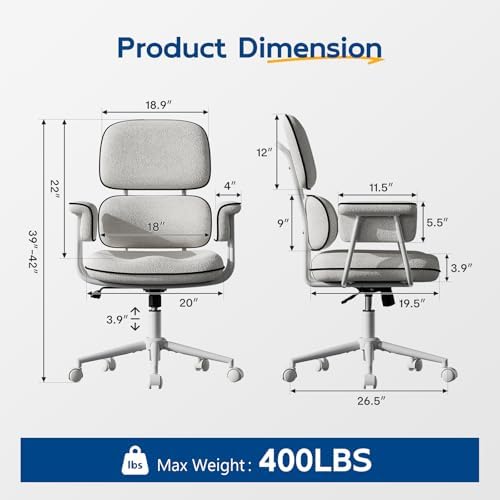 HomeZeer White Office Chair, Memory Foam Seat Mid Century Modern Desk Chair