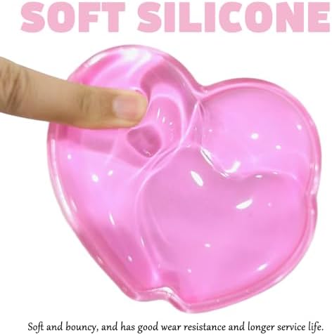 Gel Wrist Rest for Keyboard and Mouse Transparent Pink Heart Elbow Pad Cushion Ergonomic Cute Clear Cool Mouse Wrist Pad Silicone Non-Slip Support for Computer Gaming Home Office Hand Pillow