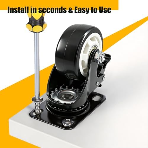 QNCZ 3 Inch Caster Wheels with Brake, Swivel,Heavy Duty, Silent, Set of 4