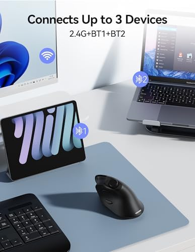 TECKNET Ergonomic Mouse, Rechargeable Wireless Bluetooth Mouse (BT 5.0/5.0+2.4G), Vertical Mouse with Volume Knob, Quiet Clicks, Cordless Mice 6 Adjustable DPI with USB A Receiver, Wide Compatibility