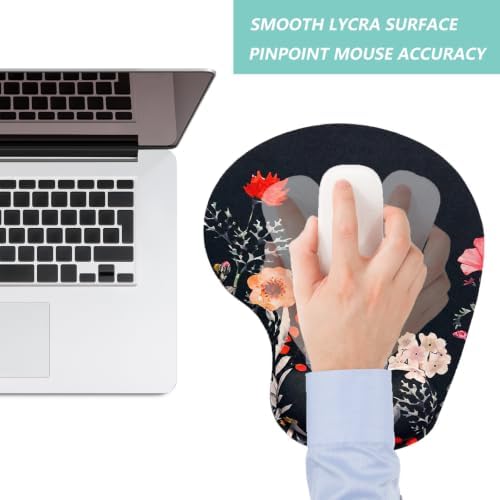 Mouse Pad with Wrist Support, Ergonomic Mouse Pads with Memory Foam Wrist Rest, Easy Typing Pain Relief, Comfortable Home Office Computer Wrist Support Pads for Working Studying Gaming, Flower Black