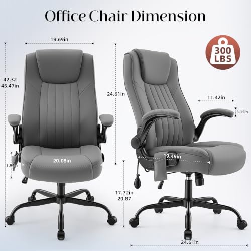 Office Chair, Ergonomic Executive Desk Chair Inflatable Lumbar Support High Back Computer Desk Chair Thick Cushion, Flip-Up Arms and Ergonomic Back Comfy Executive Office Chair for Home Office Gaming