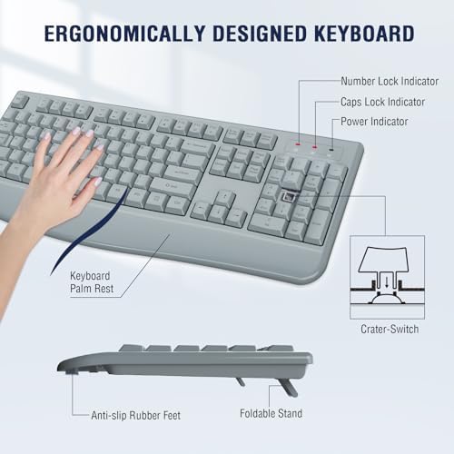 EDJO Wireless Keyboard and Mouse Combo, USB Plug & Play (Grey)