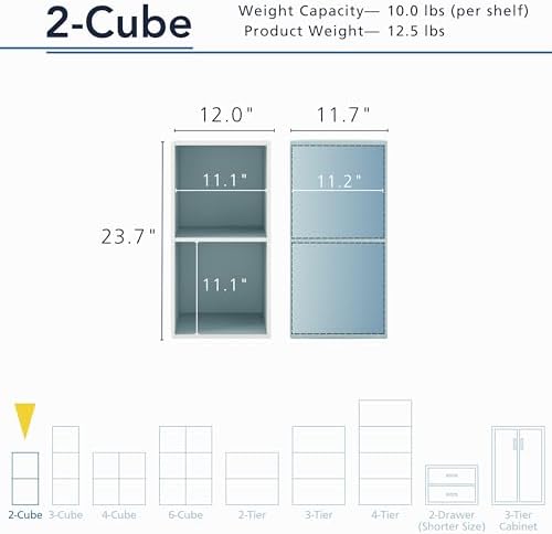 Homes: Inside + Out Apexa 2-Cube Storage Organizer Shelves, Stackable Wood Bookcase Fits Cubby Bins for Organization, Dorm Teen Room Decor & Home Office, Light Blue