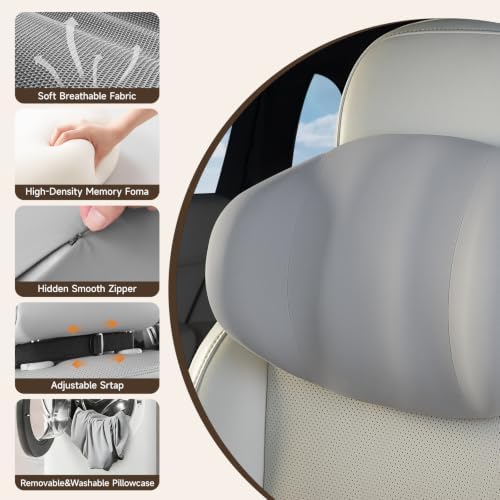 BABUR Ergonomic Memory Foam Car Headrest Pillow with Dual-Wing Support,Gray