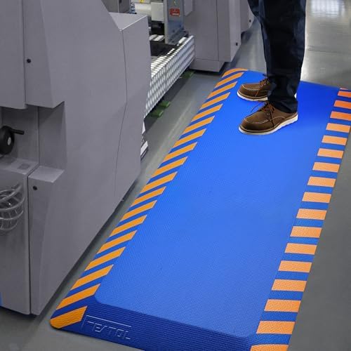 FEATOL Anti Fatigue Mat Industrial, Ergonomic Standing Floor Mat for Work for Stand -Safety Support for Leg & Back Pain(Blue with Yellow Border, 20" x 59", 1PC)