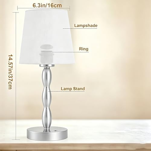 CASTLELIFE Rechargeable Cordless Table Lamp, 5000mAh Battery Powered Touch Desk Lamp, 3-Level & Stepless Dimmable Night Light, Portable Bedside Lamp for Bedroom, Outdoor, Bulb Included, Silver