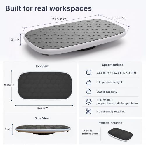 BASE Desk Standing Board - Office Wobble Board for Standing Desk w/ Anti-Fatigue Mat for Improved Posture & Focus Gentle Balance Board Standing Desk