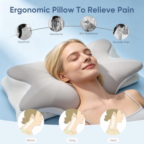 Cooling Cervical Pillow for Pain Relief, Ergonomic Memory Foam Sleeping Pillow for Neck Support, Supportive Bed Pillows for Side, Back & Stomach Sleepers