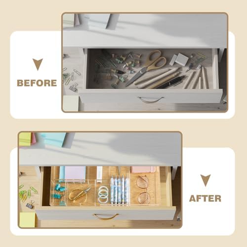Briwooody 2 Pcs Acrylic Drawer Organizer, 11.8 x 17 x 1.9'', 7 Compartments