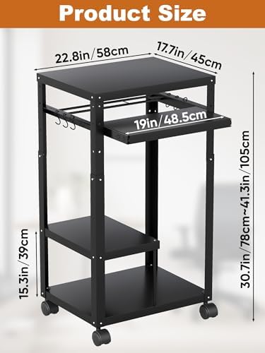 AV Presentation Cart with Keyboard Tray Mobile AV Cart Stand Metal Media Cart with Wheels for Projector Height Adjustable Computer Workstation Presentation Cart for School Classroom Office