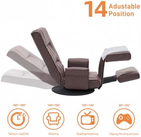 360° Swivel Floor Chair, 14-Position Adjustable Backrest & Footrest