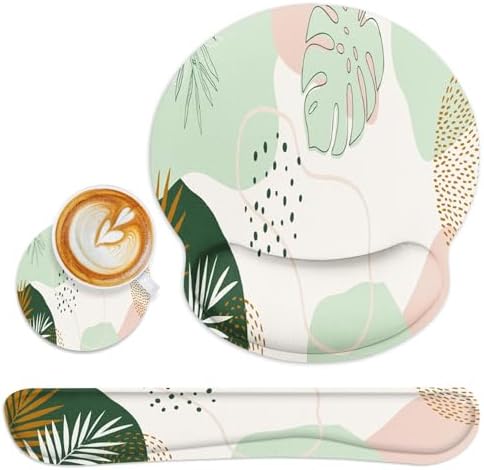 Britimes Ergonomic Mouse Pad Set with Wrist Rest, Boho Leaves