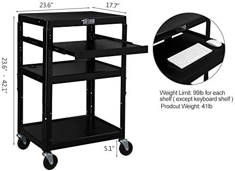 TUFFIOM AV Presentation Cart for Video Projector Laptop Computer, Mobile Workstation Utility Media Cart for School Classroom Office, Rolling Storage Stand with Keyboard Shelf
