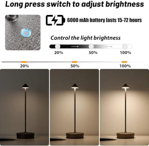 2Pack Rechargeable Cordless Table Lamp, Portable Powered LED Battery 6000mAh Metal USB Desk Lamp, 3 Levels Brightness Light for Restaurants Outdoor (2pack LCE Flower Brown)