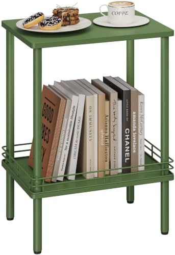 DGSANDGO Modern Small Side Table with Storage, 2-Tier Green End Table