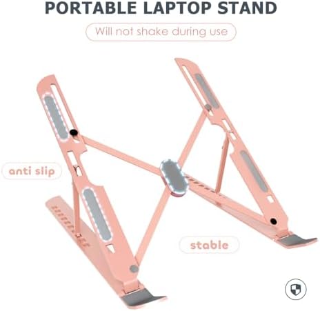 Laptop Stand for Desk Adjustable Laptop Riser Ventilated Heat Dissipation Foldable Portable Holder Compatible with MacBook Air Pro HP Dell Lenovo iPad Tablet Accessory (8-16") (Pink)