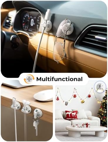 6-Pack Rotatable Cord Holder for Nightstand, LISEN 360°Rotating Magnetic Clips, No-Residue Adhesive Cable Management Clips Neatly for Nightstand, Desk, Home, Office, Car, Cubicle Accessories, White