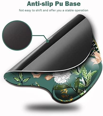DOOKE Ergonomic Mouse Pad with Wrist Support, Cute Mouse Pads with Non-Slip PU Base for Home Office Working Studying Easy Typing & Pain Relief Dark Green Floral
