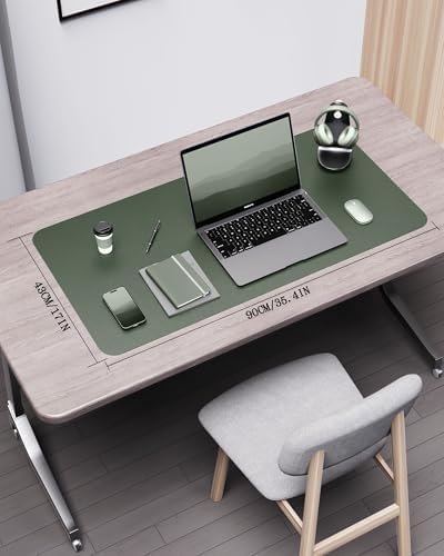 YSAGi Double-Sided Desk Pad, 35.4"x17"Leather Desk Mat, Eco Cork Desk Pad Protector,Large Mouse Pad,Waterproof Desk Blotter for Office/Home(Jungle Green)