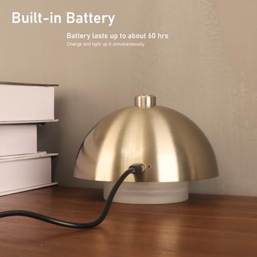Modern Table Lamp Cordless Portable Desk Lamp, 2700K Stepless Dimming Rechargeable Battery Operated LED Lights for Bedroom, USB-C Charging, Restaurant/Bar/Night Light/Gifts (Brushed Nickel)