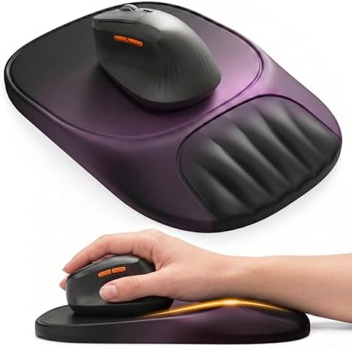 Ergonomic Mouse Pad with Wrist Rest, Sloped Memory Foam Mousepad with Wrist Support, Cooling Channels, Non-Slip Base, Smooth Lycra Surface for Office, Gaming & Home Desk (Galactic Purple)