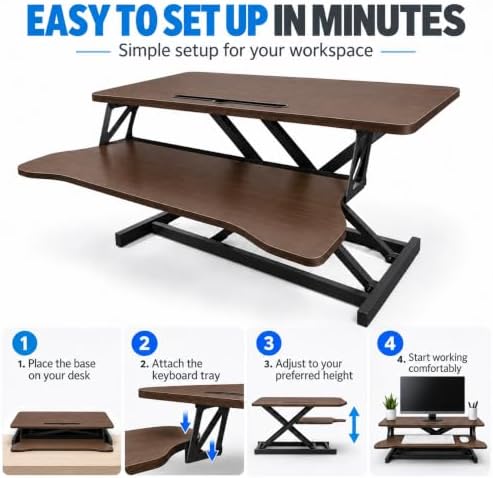 Standing Desk Converter, Adjustable Dual Monitor Riser, Walnut