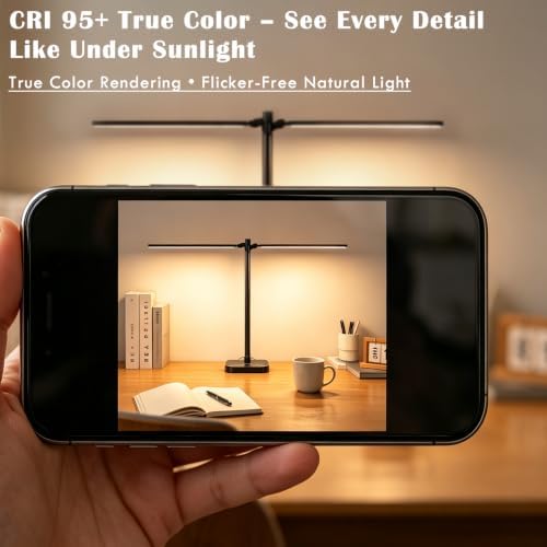 BOHON Desk Lamp for Home Office Dual Head 24W Swing Arm Task Lamp Black