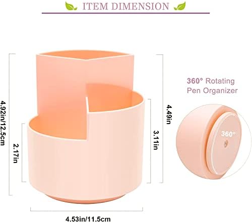Siveit Desk Pencil Pen Holder, Desk Organizers 3 Slots 360-Degree Rotating Pen Holder for Desktop Storage Stationery Supplies Organizer, Home, Office, School, Kids, Peach Pink