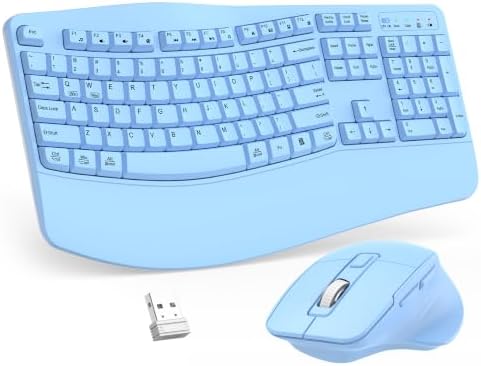 Wireless Keyboard and Mouse Combo, 2.4G Ergonomic Wave Keys(Sky Blue)