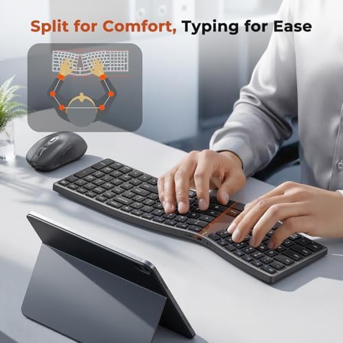 MEETION Wireless Ergonomic Keyboard and Mouse, Split S-Curve Design, Black