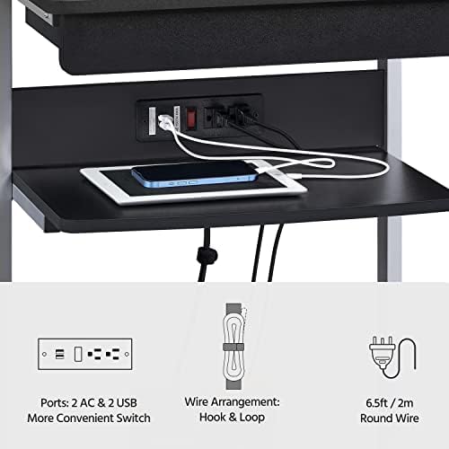 Yaheetech Small Rolling Computer Desk with Power Outlet, Laptop Cart, Black