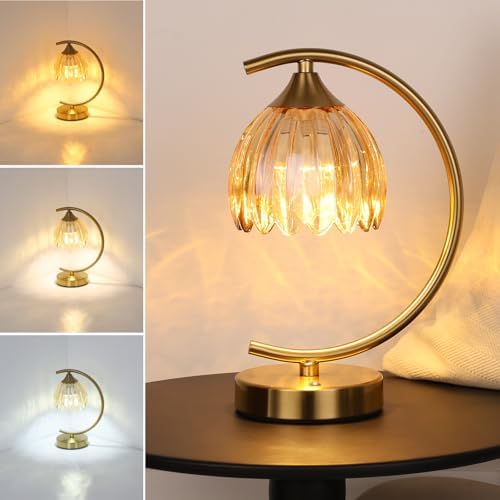 Shenmoyl Tulip Table Lamp, 5200mAh Cordless Touch Control Table Lamp with 3 Color Temps & Stepless Dimming, Rechargeable Battery Table Lamp for Living Room, Bedroom, Office, Shelf (Amber Tulip)