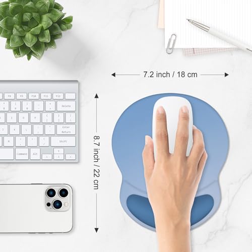 ITNRSIIET Ergonomic Mouse Pad with Comfort Gel Wrist Rest, Non-Slip PU Base, Smooth Textured Surface, Reduces Hand Fatigue & Wrist Pain, 8.7 x 7.2 Inch for Office Gaming Home, Blue