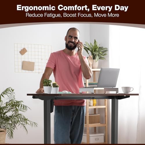 Mount-It! Motorized Standing Desk 40x24 – Height Adjustable Sit to Stand Desk for Home Office, Compact Ergonomic Workstation with Memory Presets, Black Frame with Hazelnut Woodgrain Top