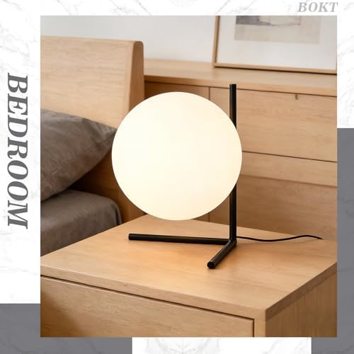 BOKT Matte Black Globe Table Lamp Plug-in Bedside Lamp 7.9" Glass Desk Lamp