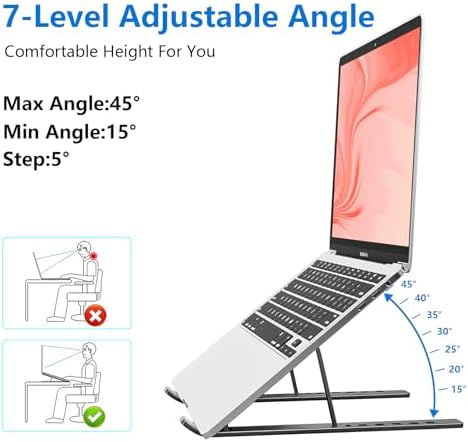 Laptop Stand for Desk, Aluminum Metal MacBook Stand，Computer Riser for Desk, Portable Foldable Adjustable Notebook Holder, Compatible with 10-15.6 Inch Laptops, iPad, Space Gray.