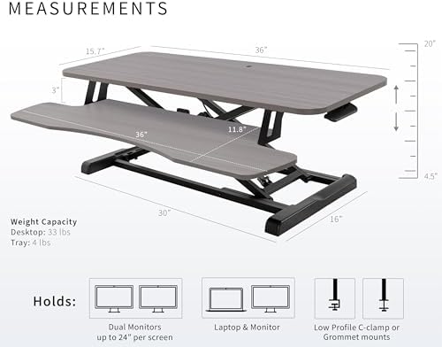 VIVO Dark Gray 36 in Standing Desk Converter, DESK-V036KG