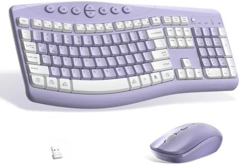Wireless Keyboard and Mouse Combo Silent Ergonomic Curved Design for Office