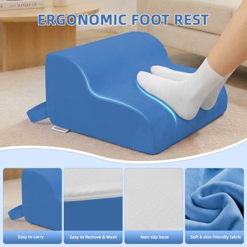Foot Rest for Under Desk at Work,2-Tier Footrest with Handle Blue