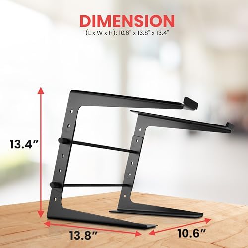 Pyle Portable Adjustable Laptop Stand - Anti-Slip Standing Table Monitor or Computer Desk Workstation Riser with Level Height Alignment for DJ, PC, Gaming, Home or Office