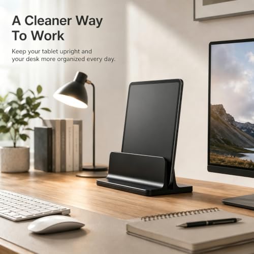 Vertical Laptop Stand Holder, Aluminum Adjustable Laptop Storage Rack, Space Saving Desktop Laptop Holder for MacBook, Surface, Samsung, HP, Dell up to 17.3 inches (Black)