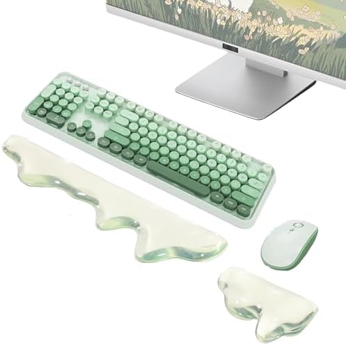 Gel Mountain Keyboard and Mouse Wrist Rest Set Abstract Clear Green Keyboard Wrist Rest Transparent Ergonomic Cute Minimalist Mouse Wrist Pad Silicone Non-Slip Support for Computer Keyboard 60% 68%75%