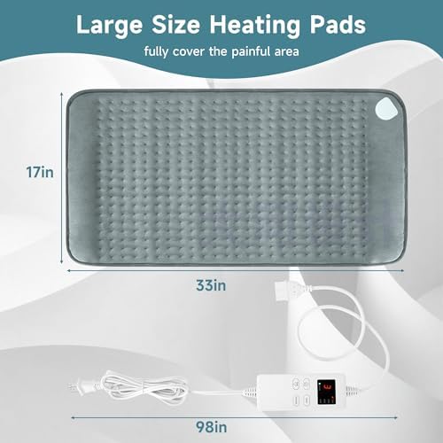Heating Pad for Mom Christma s Birthday Gifts, 17"x33" Large Heating Pads for Back Pain Period Cramps Relief & Relax, Moist/Dry Heat Pad 6 Heat Levels, 4 Timer Auto Shut Off