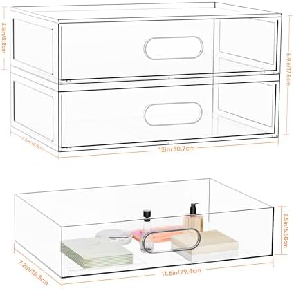 Clear Stackable Makeup Organizer with Drawer, 12''W Acrylic Storage Drawers