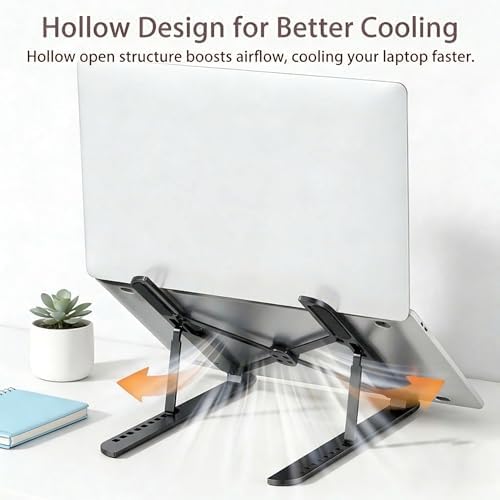 Ergonomic Foldable Computer Stand, 10-Level Height Adjustable Aluminum Laptop Stand, Compatible with 17.3 Inch Laptops, Tablets & Drawing Tablets, for MacBook, HP, Lenovo, Dell (Black)