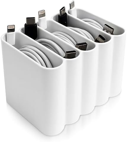 Cable Management Organizer Cord Management, Multiple Slots for Home, Office, Desk, Workshop, Durable Plastic Connectable Cable Organizer, Tangle-Free, Expandable Storage, White