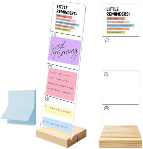 Monitor Memo Board with Removable Wooden Base Acrylic Portable Sticky Note Holder, Daily Inspirational Quotes Acrylic Message Board Sign Office Desk Desk Set Sticky Notes 100 Sheets